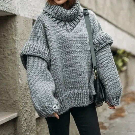 Oversized jumper with sophisticated cross-stitch pattern for women