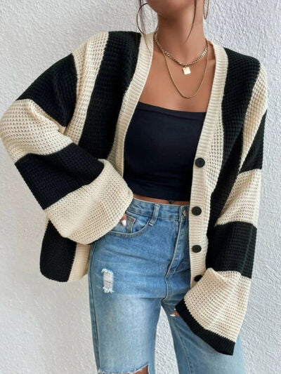 CAROLINE STRIPED BUTTON UP CARDI