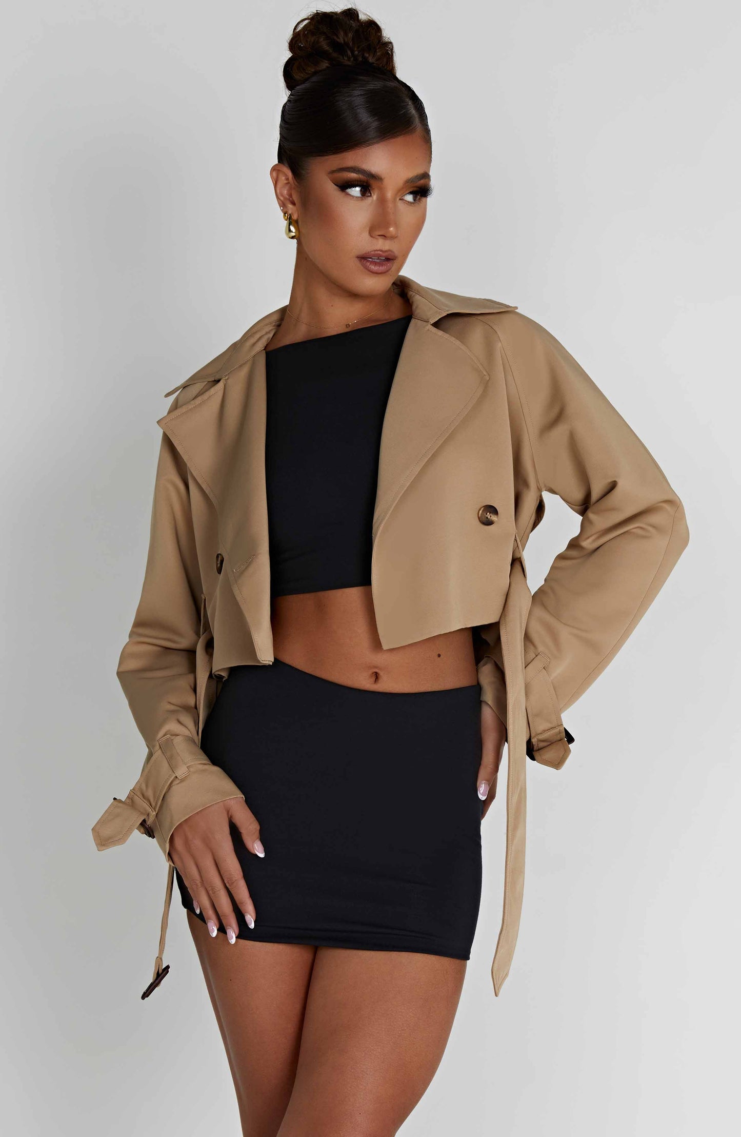 CIARA CROPPED TRENCH COAT - BEIGE