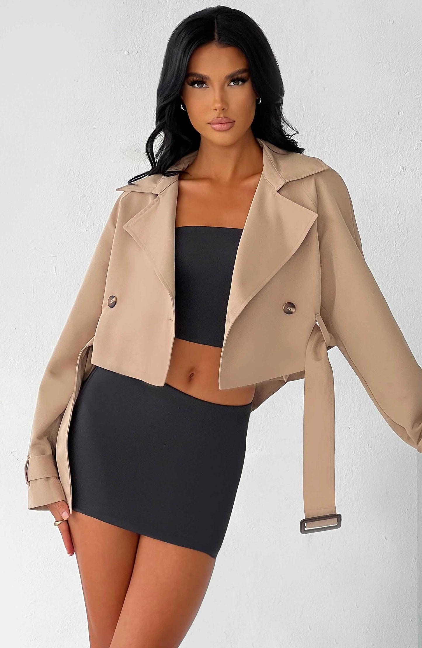 CIARA CROPPED TRENCH COAT - BEIGE