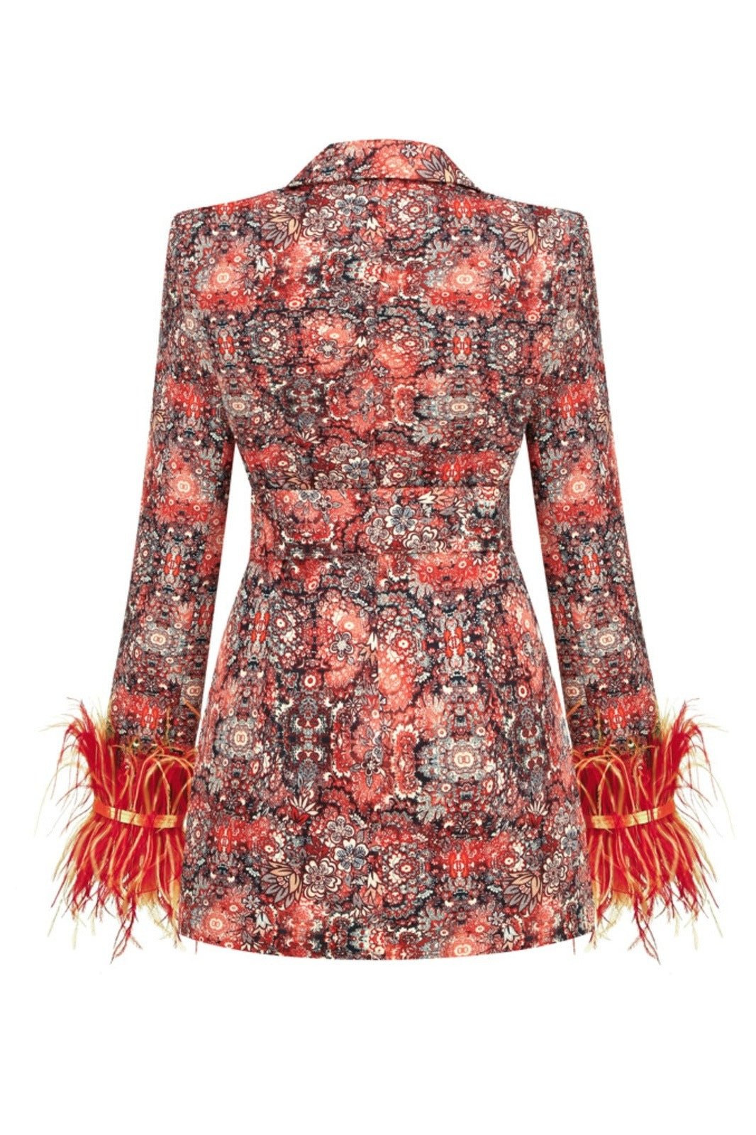 Carlin Printed Feather Belted Mini Blazer Dress