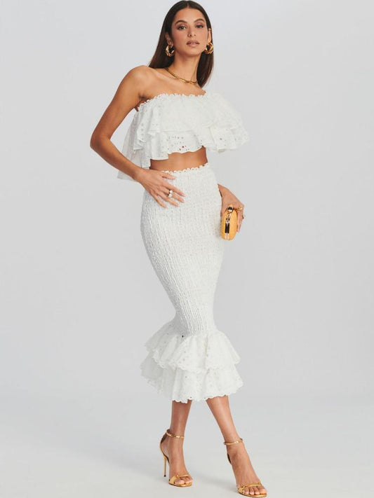 Dolly Embroidered Lace Tiered Ruffle Maxi Dress Set