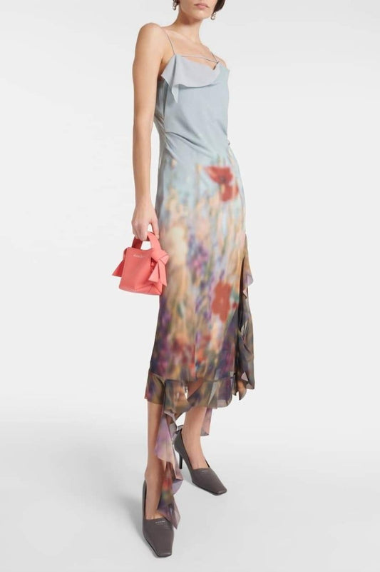 Elvira Floral Printed Ruffle Midi Slip Dress