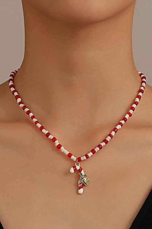 Enamelled Candy Cane Beaded Necklace