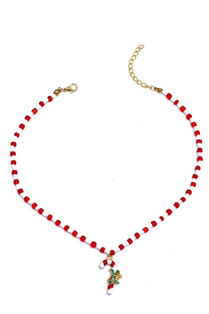 Enamelled Candy Cane Beaded Necklace