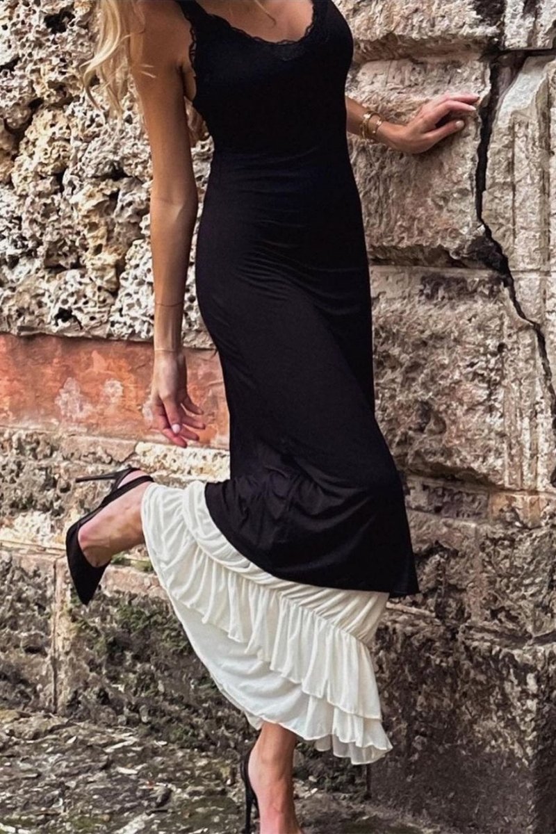 Irene V-neck Lace Trim Maxi Dress