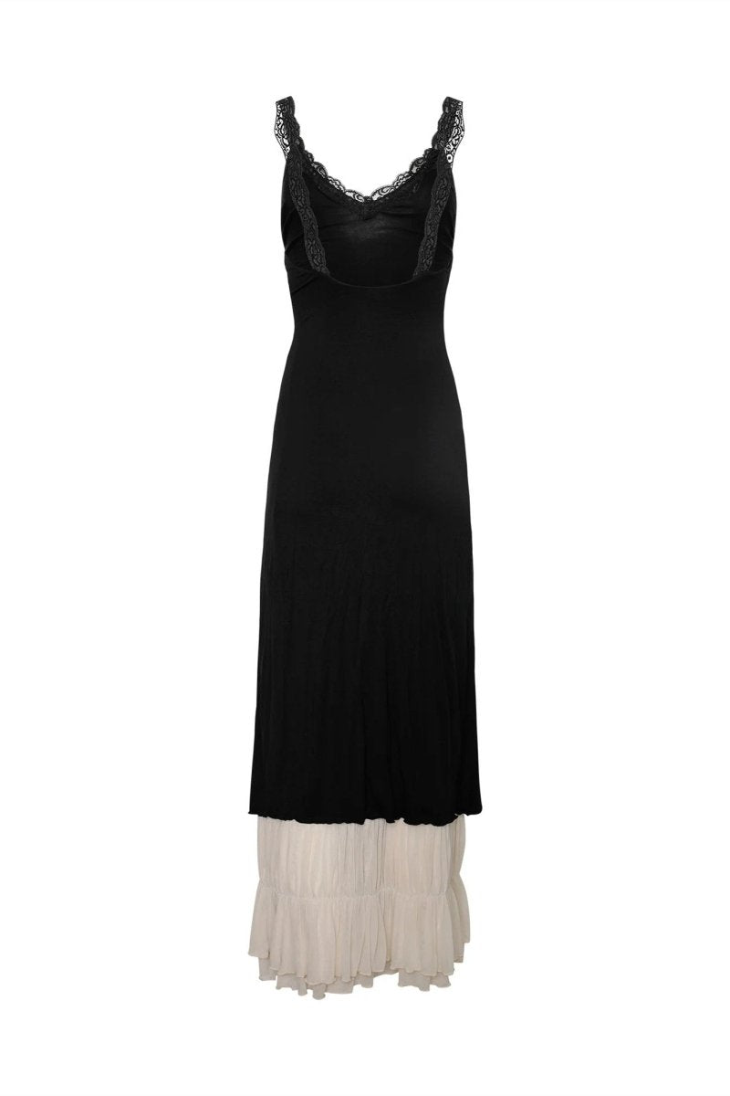 Irene V-neck Lace Trim Maxi Dress