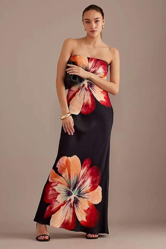 Janice Floral Printed Strapless Maxi Dress