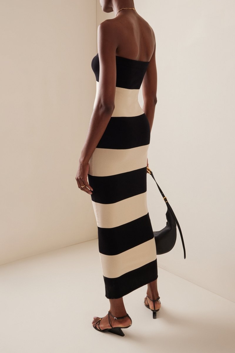 Joanne Strapless Stripes Midi Knit Dress