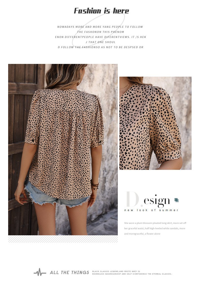 Women's V-neck Commuting Simple Leopard Print Shirt 21755578YM