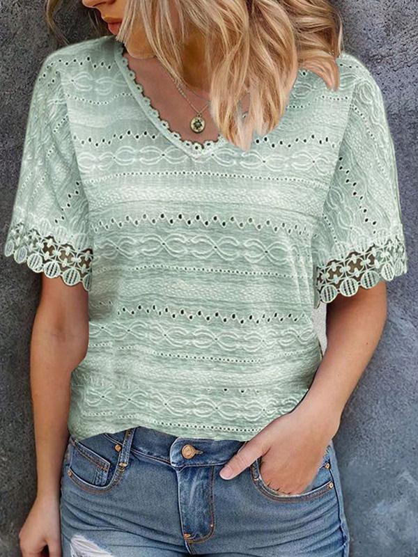 V-neck Lace Patchwork Loose Casual Top