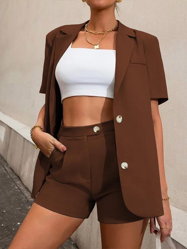 Temperament Solid Color Suit with High Waist Shorts and Suit