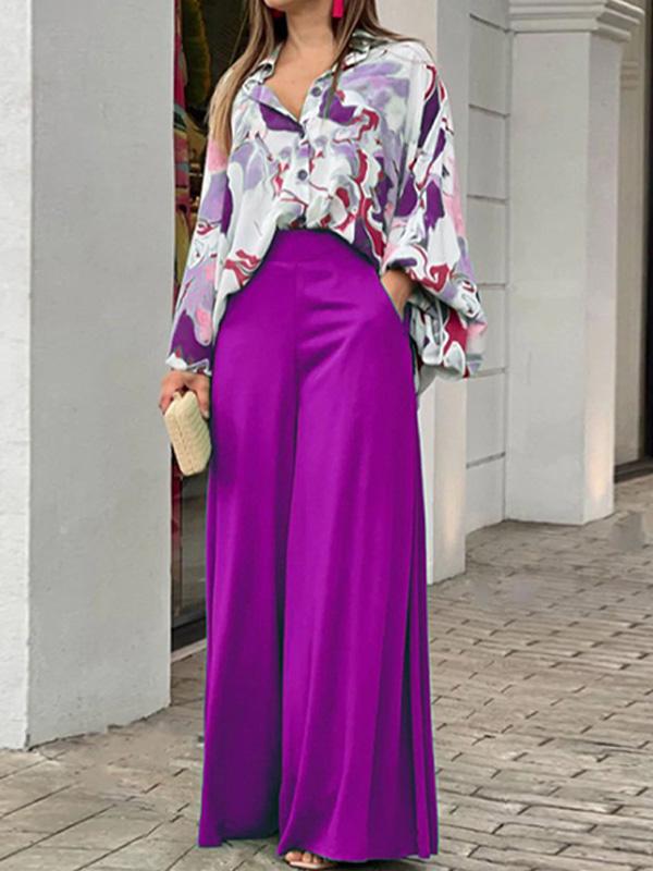 Loose Casual Printed Shirt and Wide-leg Pants Two-piece Set 51096975