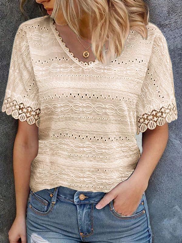 V-neck Lace Patchwork Loose Casual Top