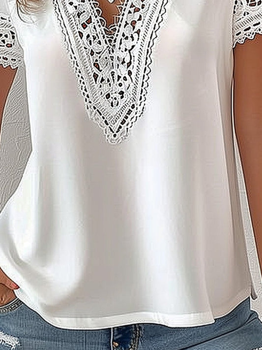 V-neck Lace Short-sleeved Top