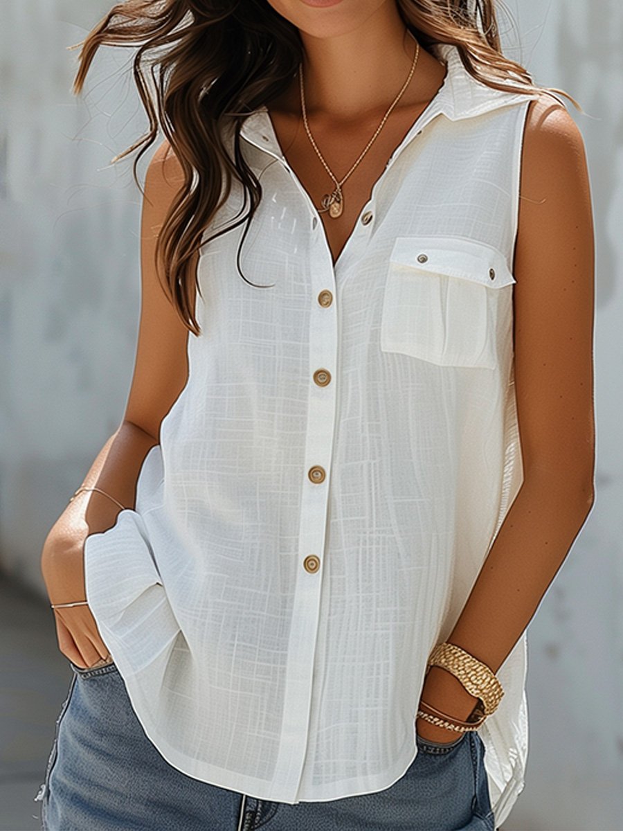 Cotton and Linen Sleeveless Shirt