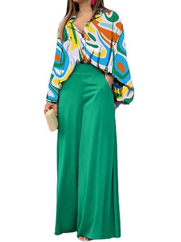 Loose Casual Printed Shirt and Wide-leg Pants Two-piece Set 51096975