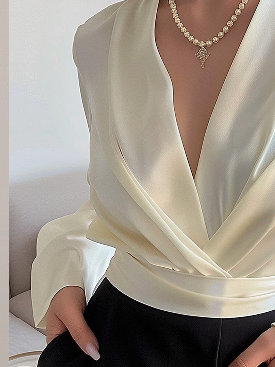 Plain V Neck Regular Fit Elegant Blouse