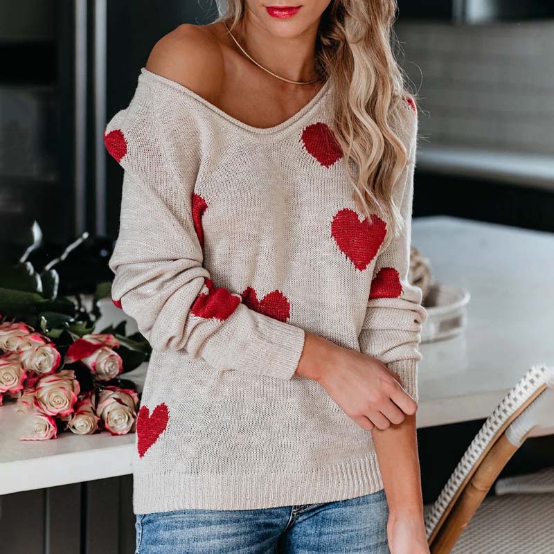 Heart Pattern Knit Sweater