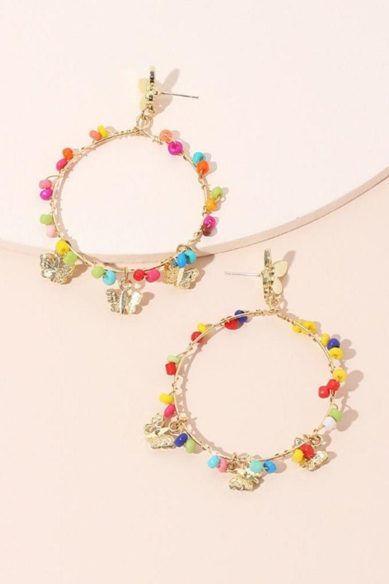 Myra Rainbow Beaded Butterfly Hoop Earrings