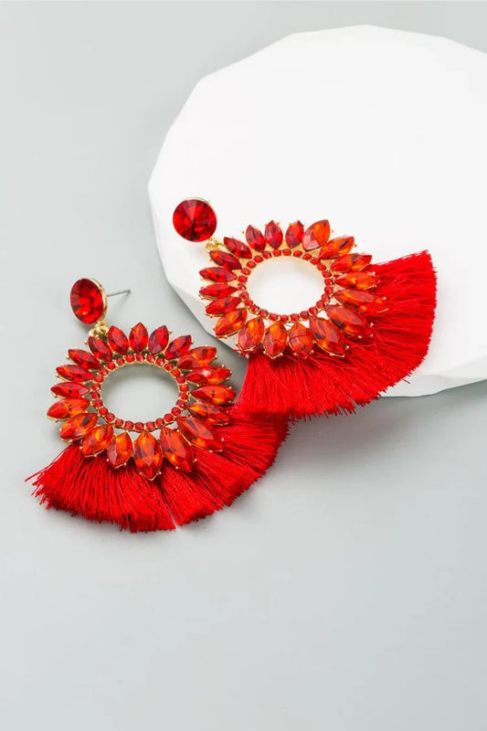 Naomi Sunflower Shape Diamante Tassel Earrings