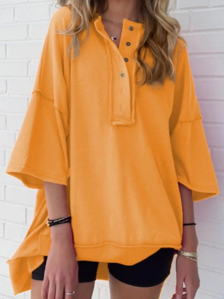 Solid Color Casual Button T-Shirt