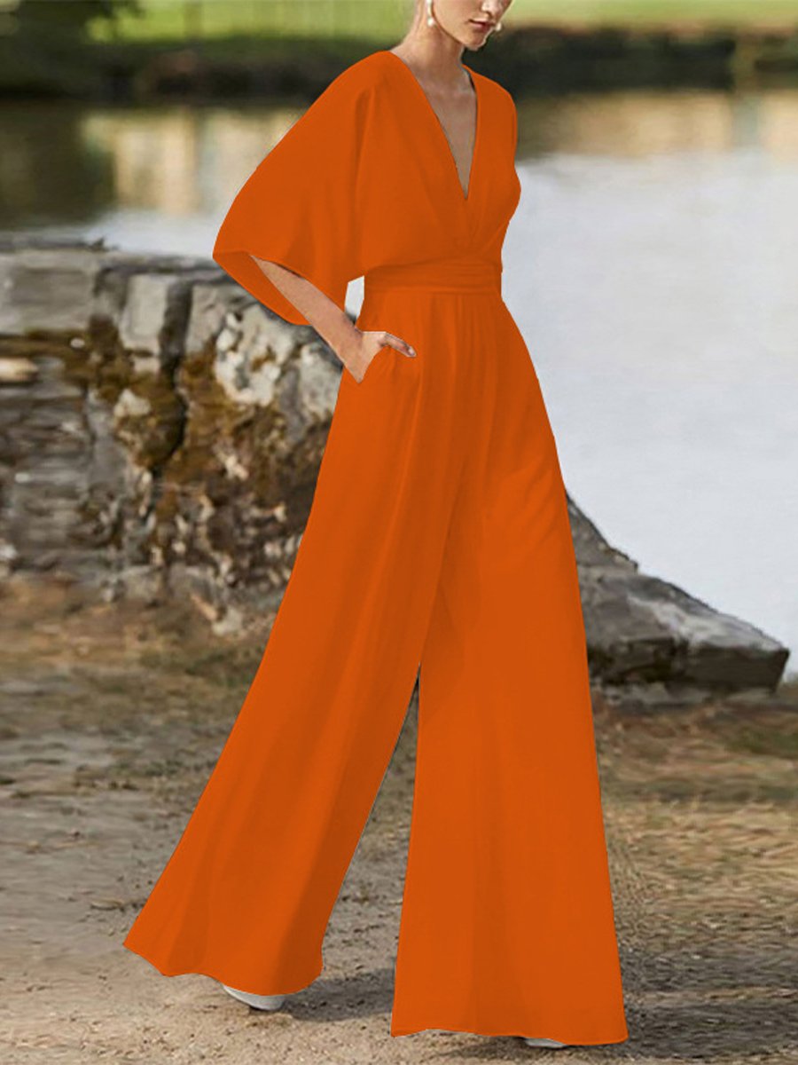 V-Neck High-Waisted Wide-Leg Jumpsuit