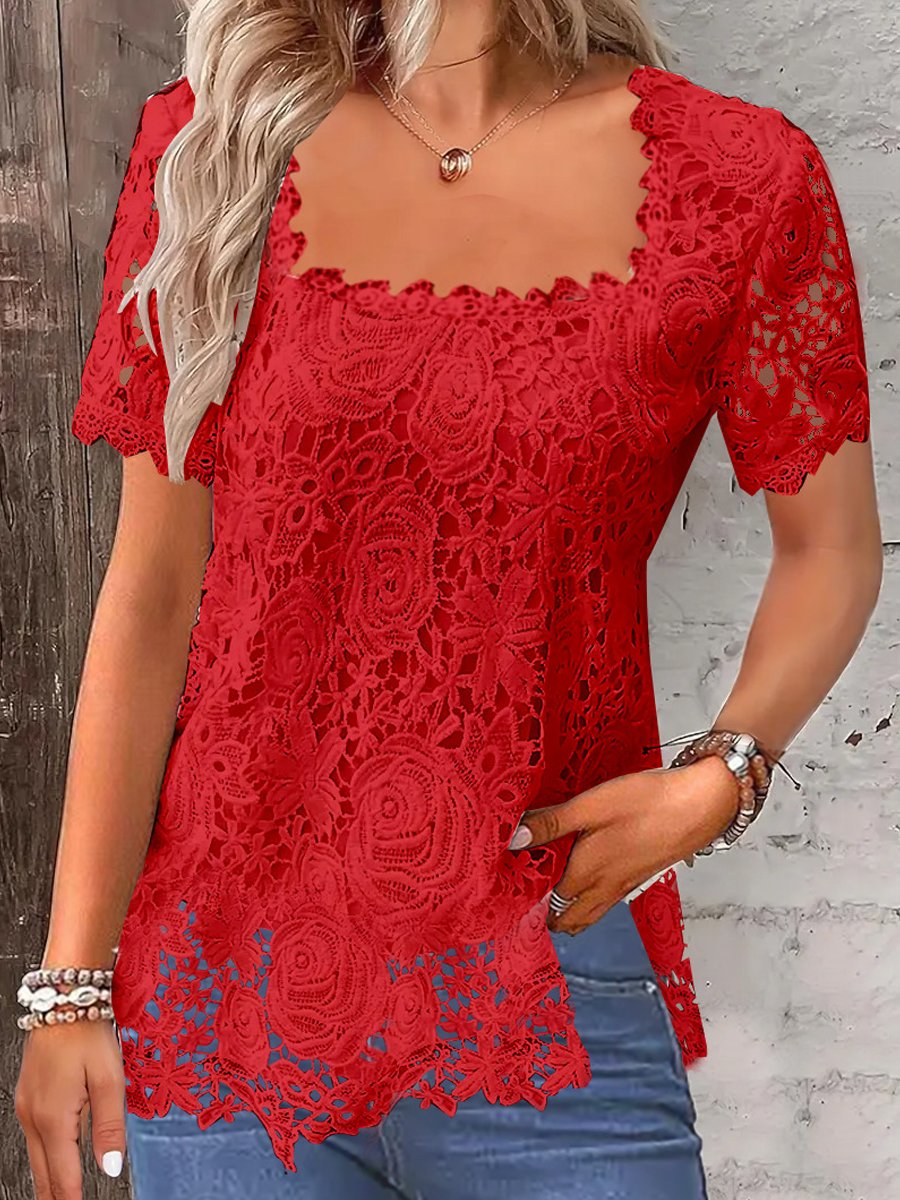 Elegant Lace Short Sleeve T-Shirt