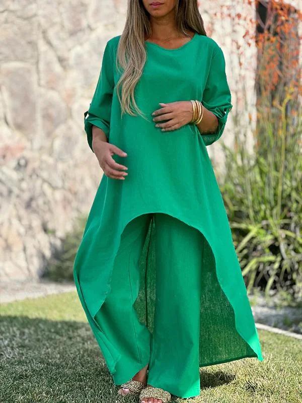 Irregular Long Sleeve Wide Leg Pants Set