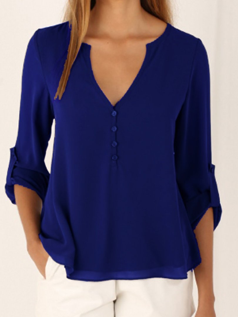 V-neck Faux Two-piece Chiffon Blouse