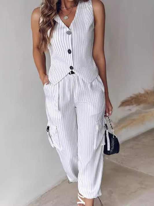 Stylish Stipe Graphic Vest and Pants Set