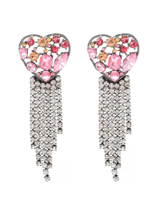 Puzzle Heart Diamante Tassel Earrings