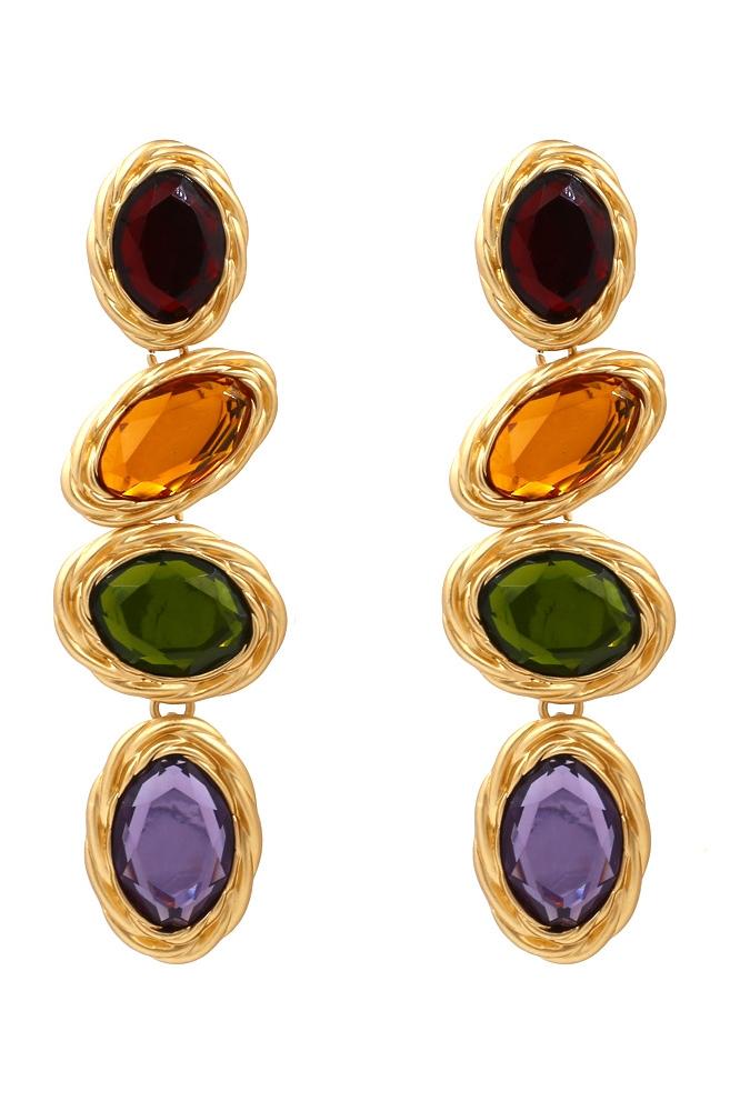 Retro Frame Gem Pendant Earrings