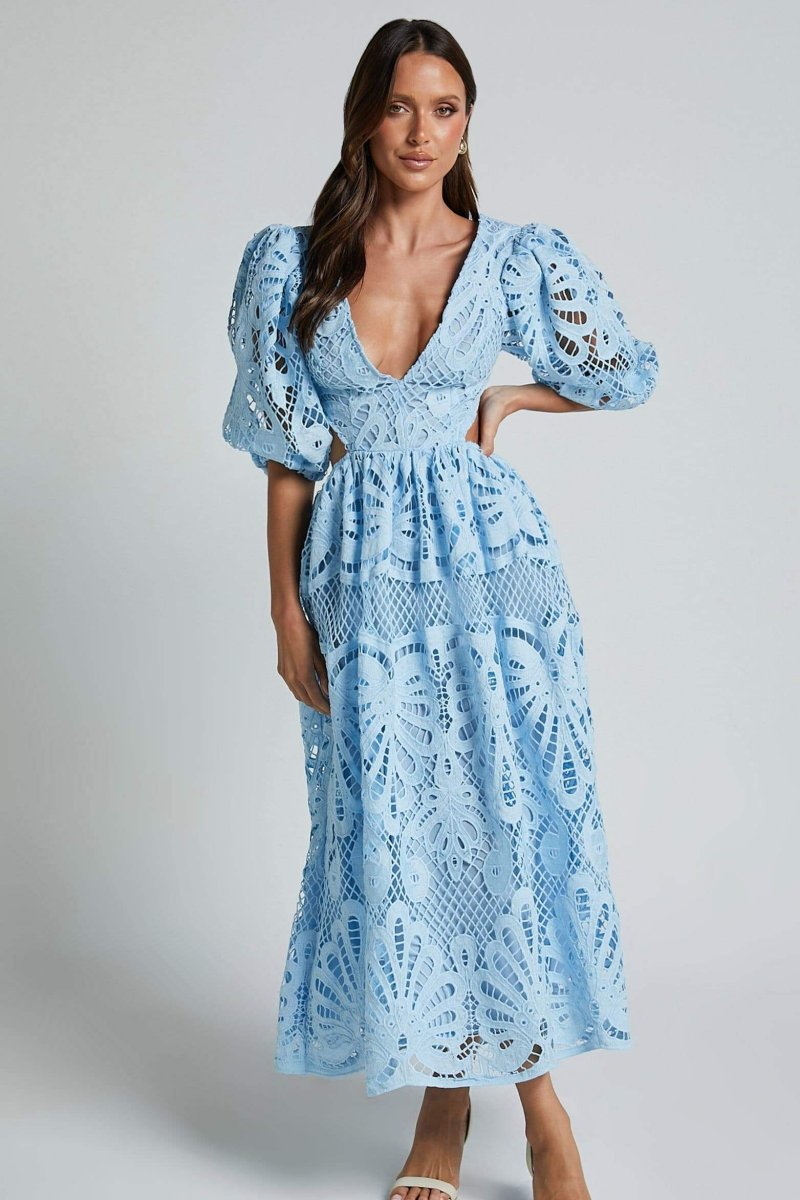 Sandra Embroidered Lace Cut-out Midi Dress