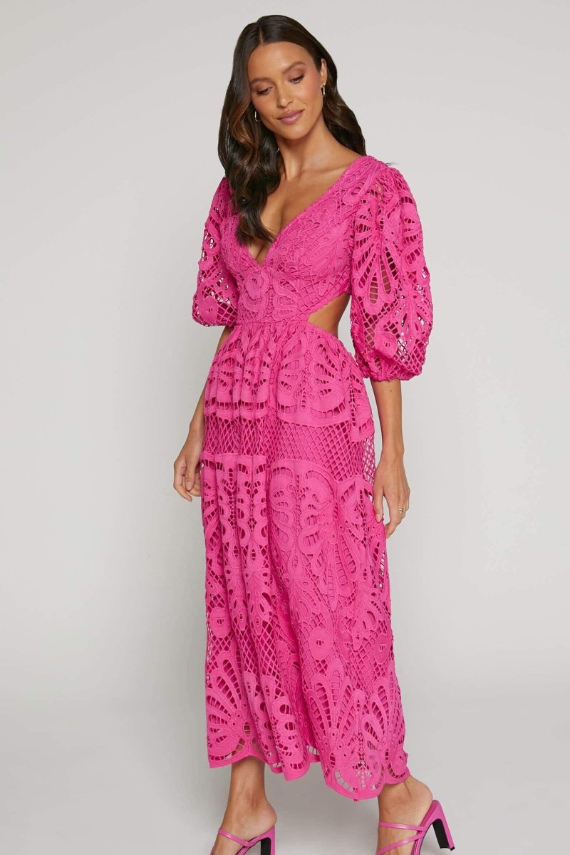 Sandra Embroidered Lace Cut-out Midi Dress