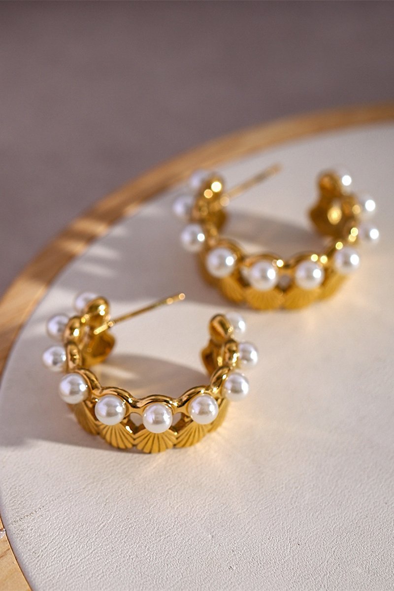 Shell Pearl Hoop Earrings